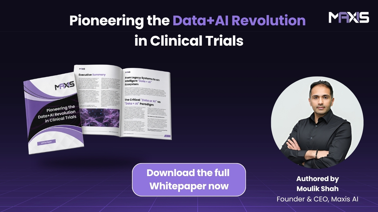 Pioneering the Data+AI Revolution in Clinical Trials whitepaper, open-page preview, and author Moulik Shah