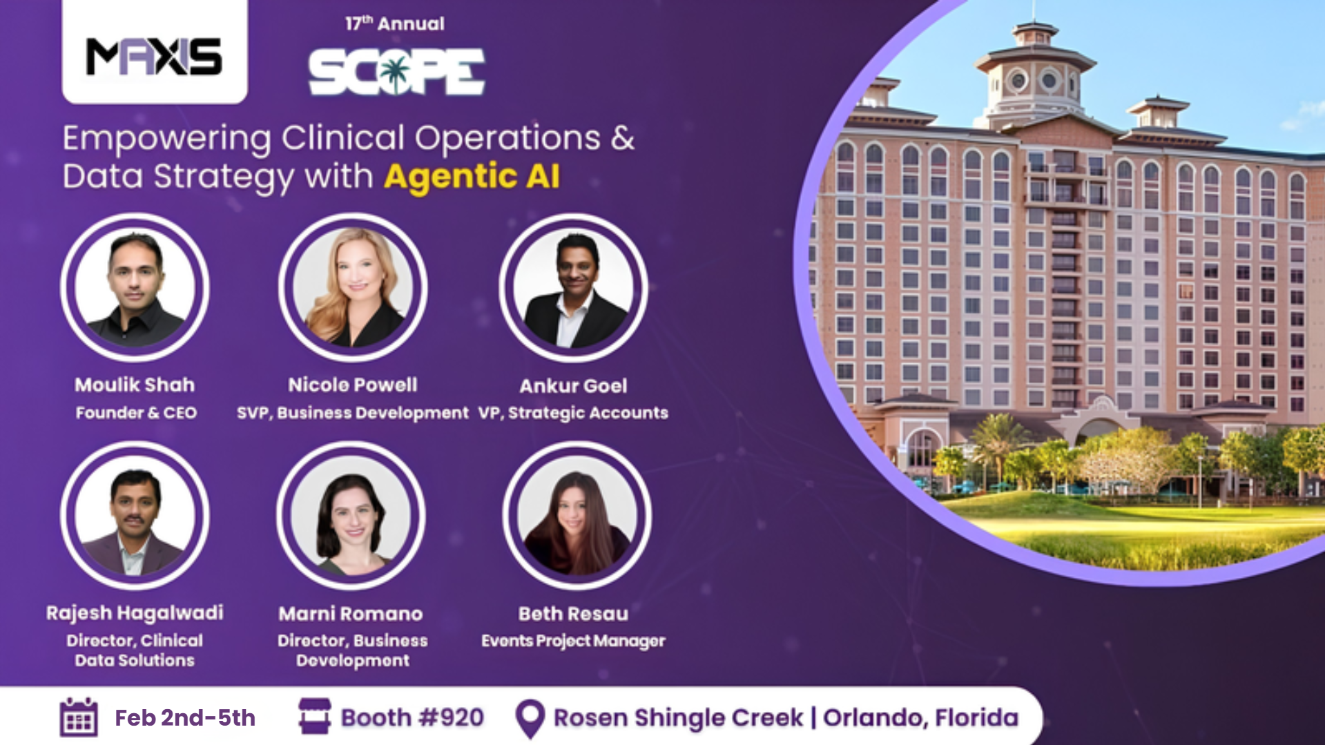 SCOPE Summit 2026 artwork featuring the Maxis AI team at Booth 920 in Orlando